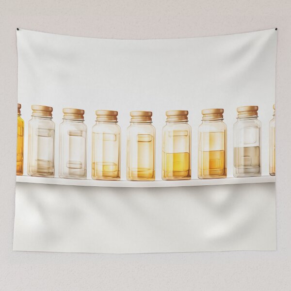 Item preview, Row of glass bottles filled with liquid designed and sold by anytka.