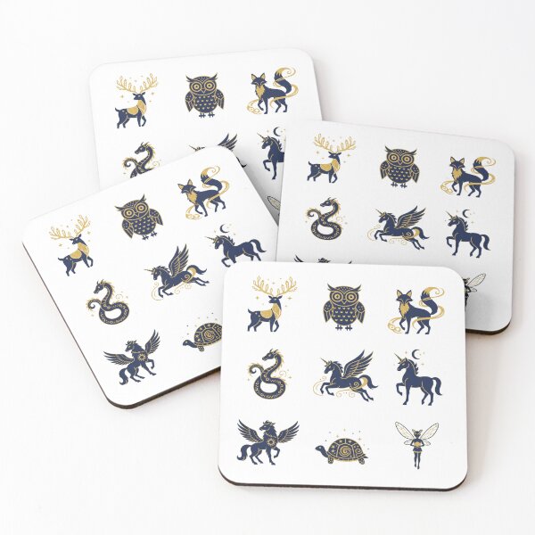 Item preview, 9 Enchanted Forest Creature Icons - Vol. 46 - Mythical Animal Symbols - Magic Unicorn & Dragon - Borderless Flat Art - Gold & Navy PNG - NO TEXT designed and sold by Siamcatshop.