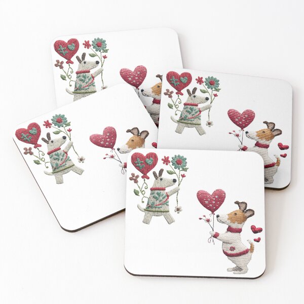 Item preview, Cute embroidered dogs with hearts love Valentine sticker designed and sold by olenapetol.