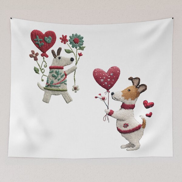 Item preview, Cute embroidered dogs with hearts love Valentine sticker designed and sold by olenapetol.