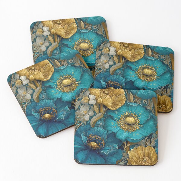 Item preview, Sapphire & Transformative Teal Botanica – Luxe Art Nouveau Florals (Gold Accents) designed and sold by Ewa Miller.