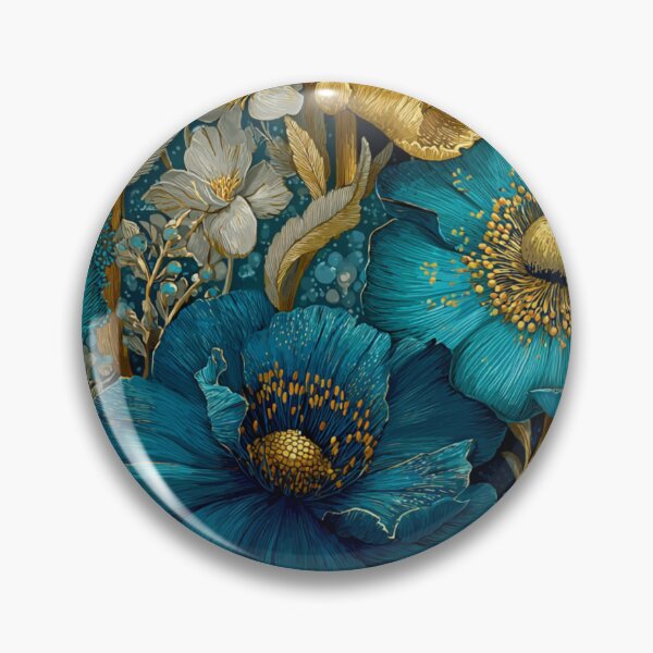 Item preview, Sapphire & Transformative Teal Botanica – Luxe Art Nouveau Florals (Gold Accents) designed and sold by Ewa Miller.