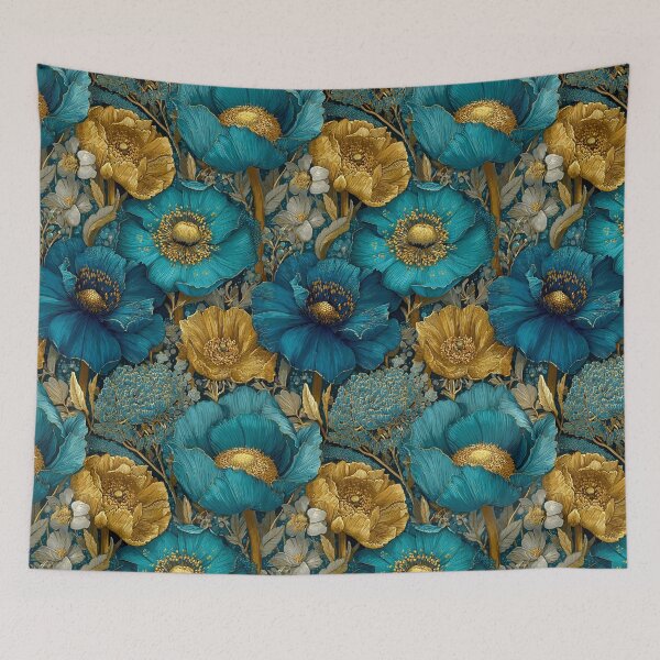 Item preview, Sapphire & Transformative Teal Botanica – Luxe Art Nouveau Florals (Gold Accents) designed and sold by Ewa Miller.