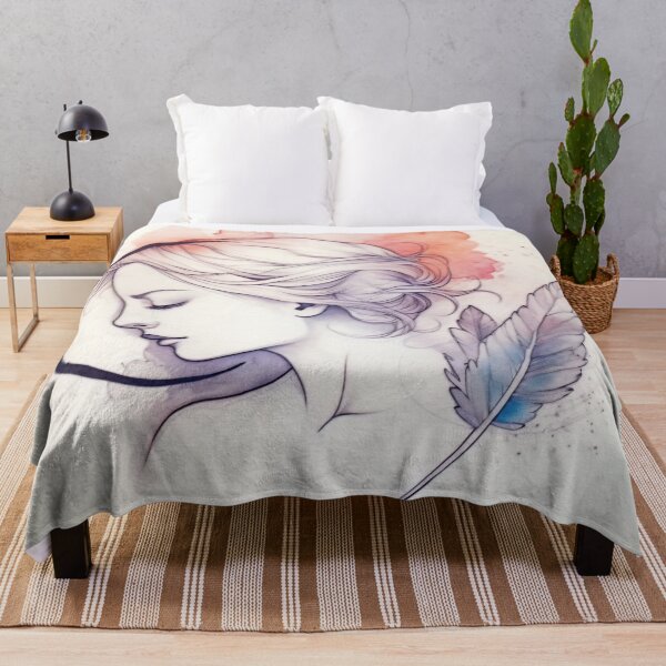 Item preview, Serene Watercolor Woman with Feather designed and sold by anytka.