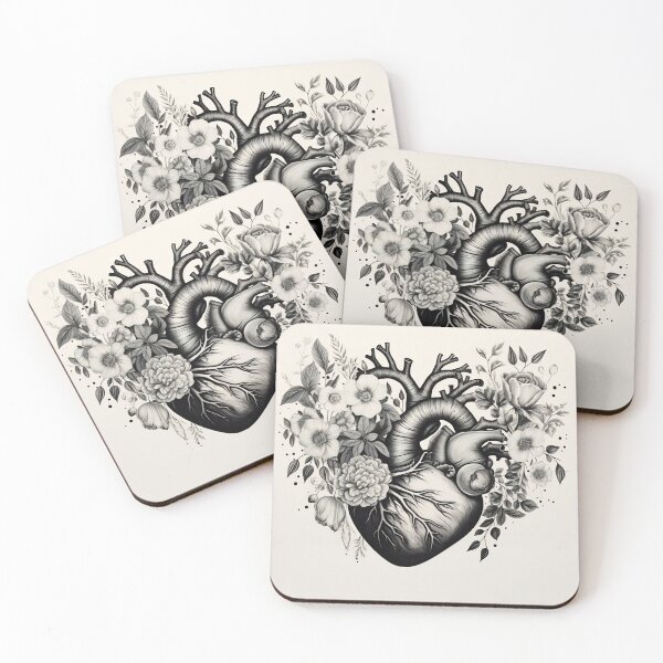 Item preview, Floral Anatomy Heart Illustration. Valentines day card. Anatomical heart with flowers. Black and white ink illustration designed and sold by anytka.