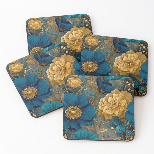 Item preview, Sapphire & Transformative Teal Botanica – Luxe Art Nouveau Florals (Gold Accents) designed and sold by Ewa Miller.