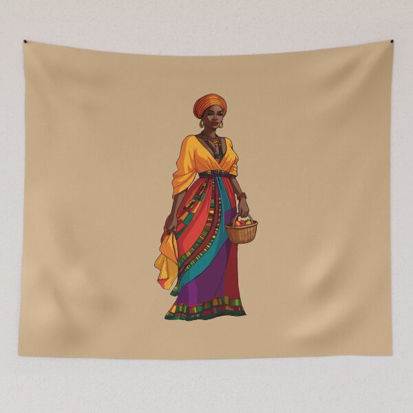 Item preview, African Woman in Traditional Dress with Fruit Basket designed and sold by MammothArt.