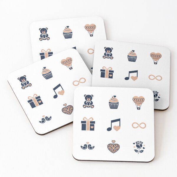 Item preview, 9 Luxury Valentine & Love Icons - Vol. 50 - Rose Gold & Midnight Navy - Teddy Bear, Gift Box, Love Birds - Flat Vector Art - NO TEXT - Isolated PNG designed and sold by Siamcatshop.