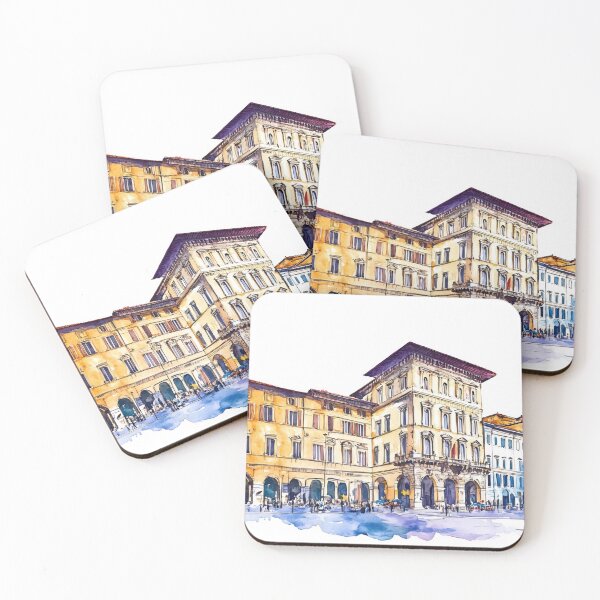 Item preview, A vibrant watercolor depiction of historic buildings in Florence, Italy, bustling with life and charm during the afternoon light designed and sold by anytka.