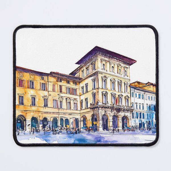 Item preview, A vibrant watercolor depiction of historic buildings in Florence, Italy, bustling with life and charm during the afternoon light designed and sold by anytka.