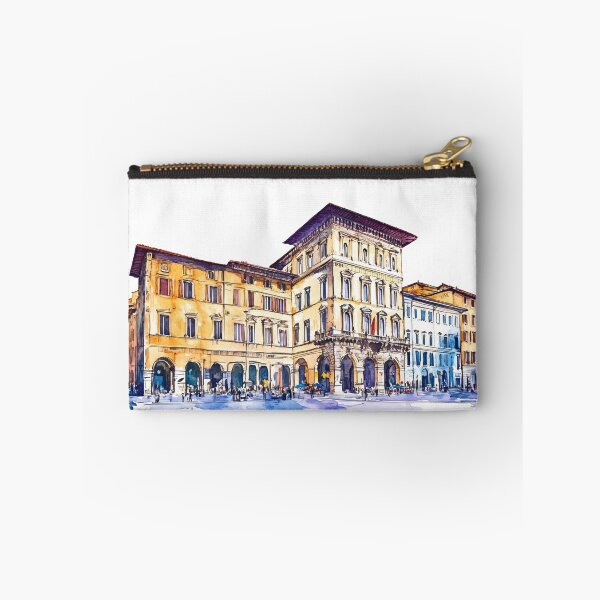 Item preview, A vibrant watercolor depiction of historic buildings in Florence, Italy, bustling with life and charm during the afternoon light designed and sold by anytka.
