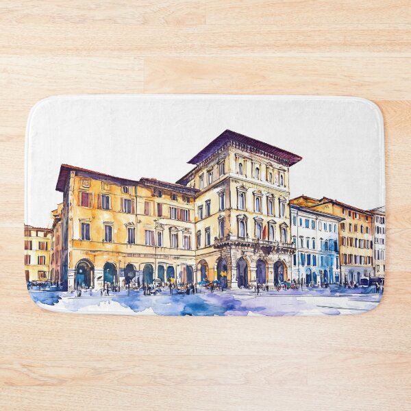 Item preview, A vibrant watercolor depiction of historic buildings in Florence, Italy, bustling with life and charm during the afternoon light designed and sold by anytka.