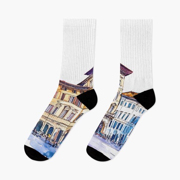 Item preview, A vibrant watercolor depiction of historic buildings in Florence, Italy, bustling with life and charm during the afternoon light designed and sold by anytka.
