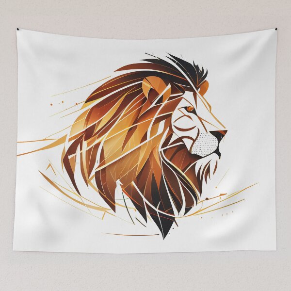 Item preview, A minimalistic logo made of lines featuring the silhouette of a lion head, simple triangular shapes and lines designed and sold by anytka.