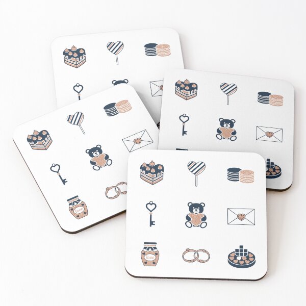 Item preview, 9 Valentine's Sweets & Love Icons - Vol. 51 - Midnight Navy & Rose Gold - Heart Cake, Macarons, Teddy Bear - Flat Vector Art - Isolated PNG designed and sold by Siamcatshop.