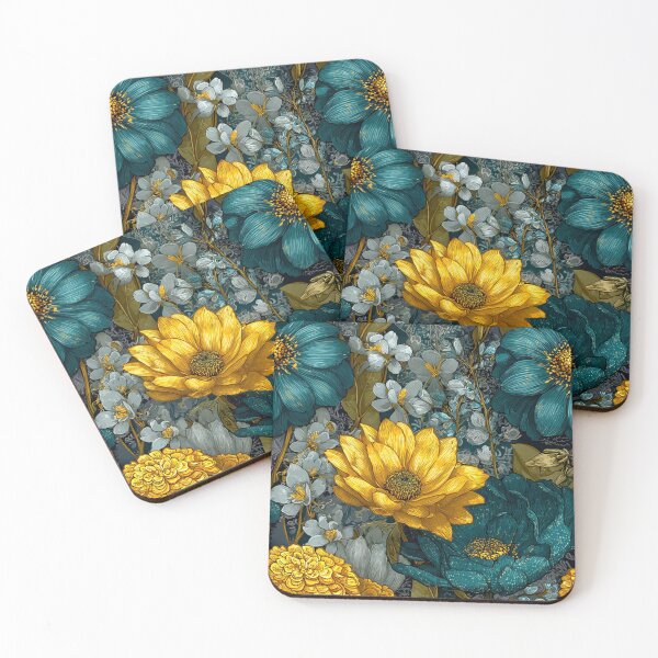 Item preview, Sapphire & Transformative Teal Botanica – Luxe Art Nouveau Florals (Gold Accents) designed and sold by Ewa Miller.