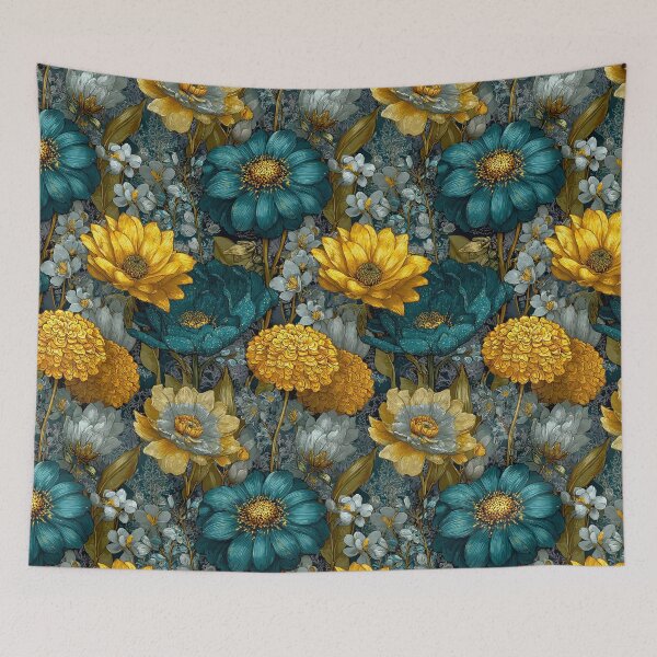 Item preview, Sapphire & Transformative Teal Botanica – Luxe Art Nouveau Florals (Gold Accents) designed and sold by Ewa Miller.