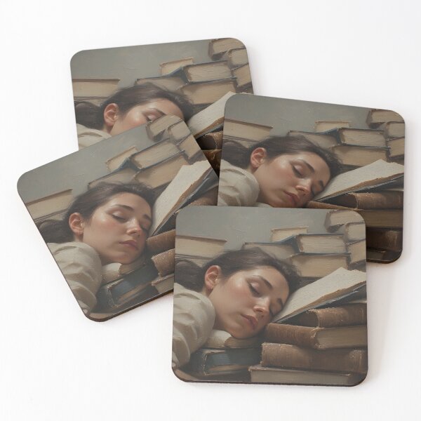 Item preview, Sleeping Woman Among Books Painting Cozy Reading Art designed and sold by Neonyx2020.