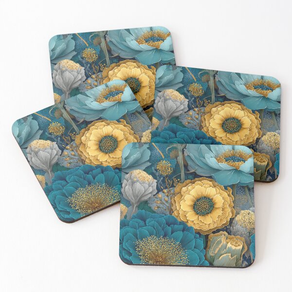 Item preview, Sapphire & Transformative Teal Botanica – Luxe Art Nouveau Florals (Gold Accents) designed and sold by Ewa Miller.