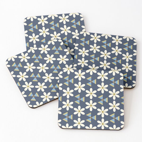 Item preview, Hushed White Floral Orbit in Blue background designed and sold by DesignsbyPheby.