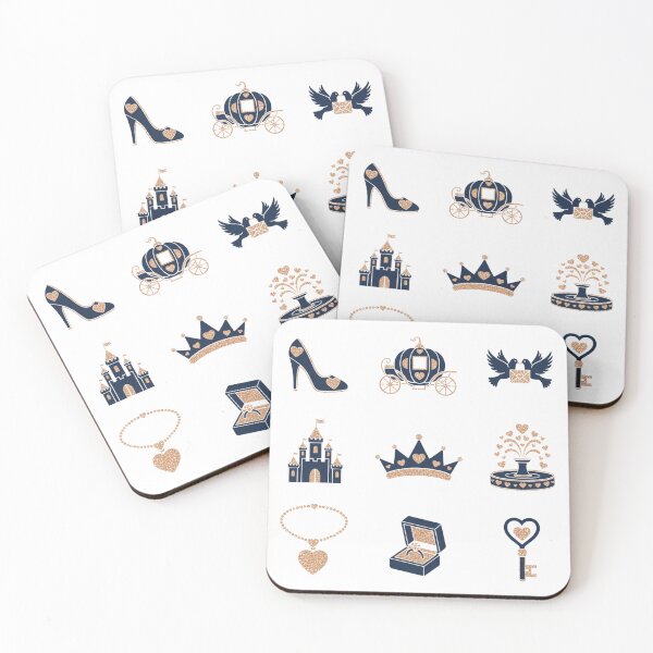 Item preview, 9 Premium Valentine's Fairy Tale Icons - Vol. 52 - Rose Gold Glitter & Navy - Glass Slipper, Carriage, Castle - Luxury Love Symbols - Isolated PNG designed and sold by Siamcatshop.