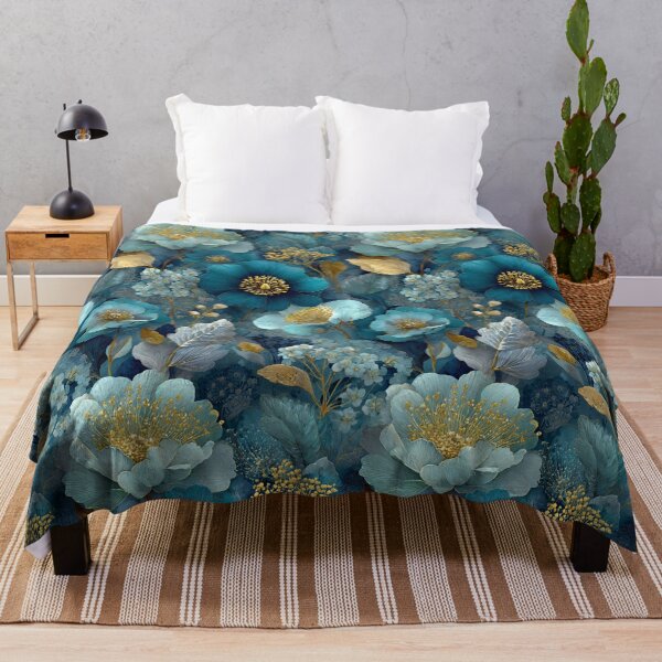 Item preview, Sapphire & Transformative Teal Botanica – Luxe Art Nouveau Florals (Gold Accents) designed and sold by Ewa Miller.