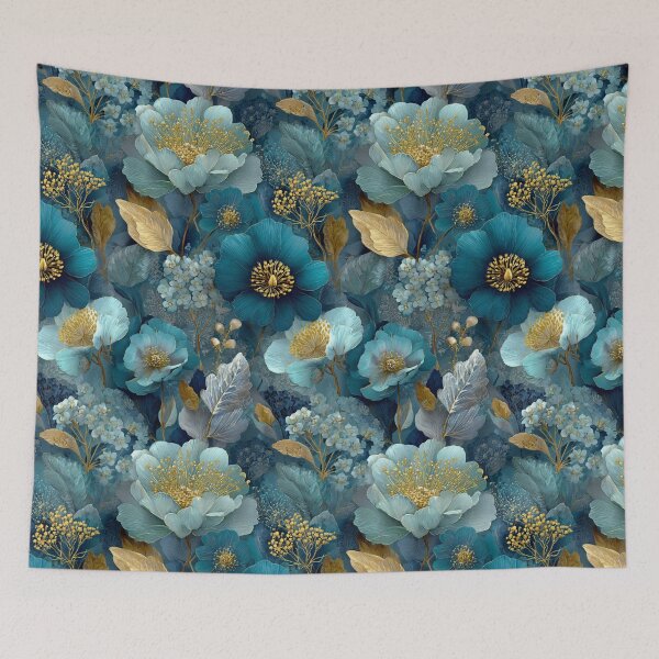 Item preview, Sapphire & Transformative Teal Botanica – Luxe Art Nouveau Florals (Gold Accents) designed and sold by Ewa Miller.