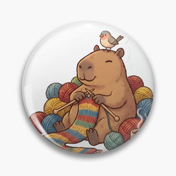 Item preview, Cute Chill Capybara Knitting a Scarf in Yarn Pile with Bird Friend designed and sold by StickyGuys.