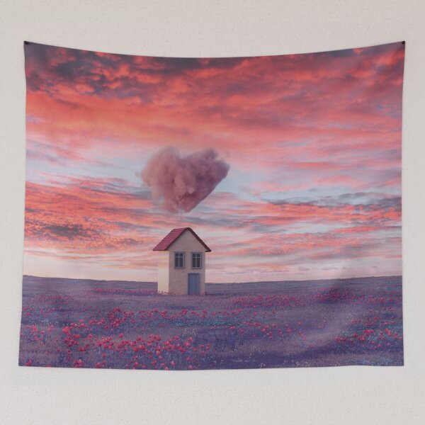Item preview, House under a heart-shaped cloud at sunset – Romantic landscape designed and sold by Mauswohn.