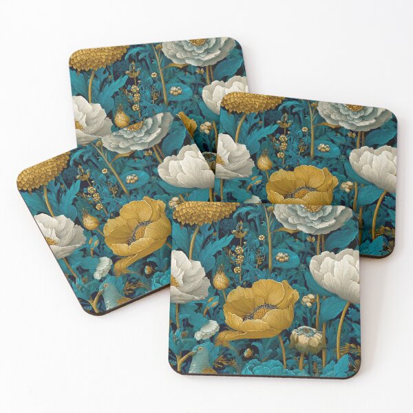 Item preview, Sapphire & Transformative Teal Botanica – Luxe Art Nouveau Florals (Gold Accents) designed and sold by Ewa Miller.