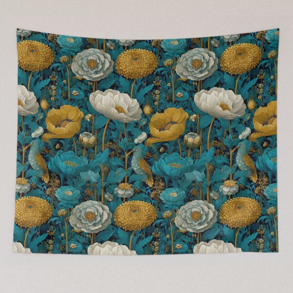 Item preview, Sapphire & Transformative Teal Botanica – Luxe Art Nouveau Florals (Gold Accents) designed and sold by Ewa Miller.