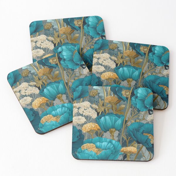 Item preview, Sapphire & Transformative Teal Botanica – Luxe Art Nouveau Florals (Gold Accents) designed and sold by Ewa Miller.