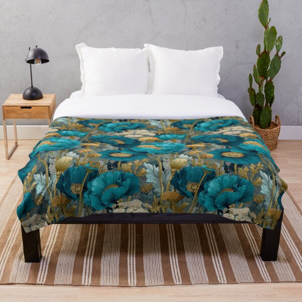 Item preview, Sapphire & Transformative Teal Botanica – Luxe Art Nouveau Florals (Gold Accents) designed and sold by Ewa Miller.