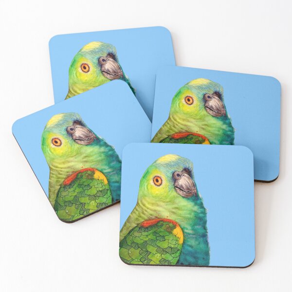 Item preview, Blue Fronted Amazon Parrot watercolour bird painting designed and sold by art-elodie-g.