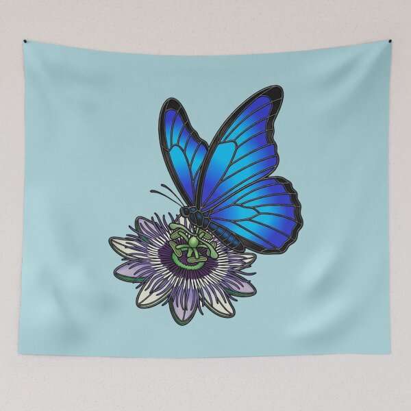 Item preview, Blue Morpho Butterfly Passionflower Art designed and sold by BirdsnStuff.