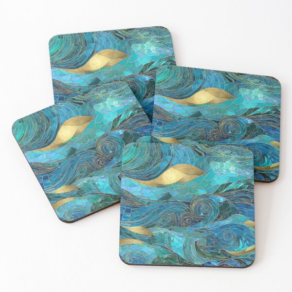 Item preview, Sapphire Tide Mosaic – Transformative Teal Ocean Waves with Gold Veins designed and sold by Ewa Miller.