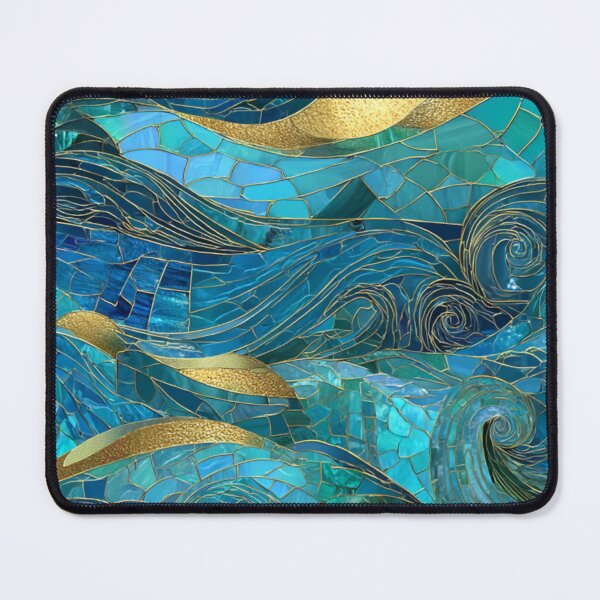 Item preview, Sapphire Tide Mosaic – Transformative Teal Ocean Waves with Gold Veins designed and sold by Ewa Miller.