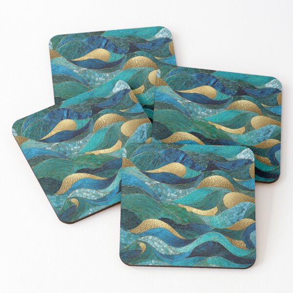 Item preview, Sapphire Tide Mosaic – Transformative Teal Ocean Waves with Gold Veins designed and sold by Ewa Miller.
