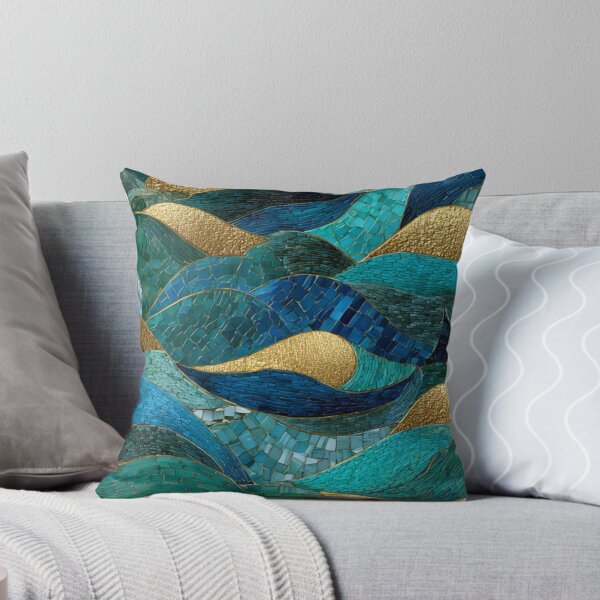 Item preview, Sapphire Tide Mosaic – Transformative Teal Ocean Waves with Gold Veins designed and sold by Ewa Miller.
