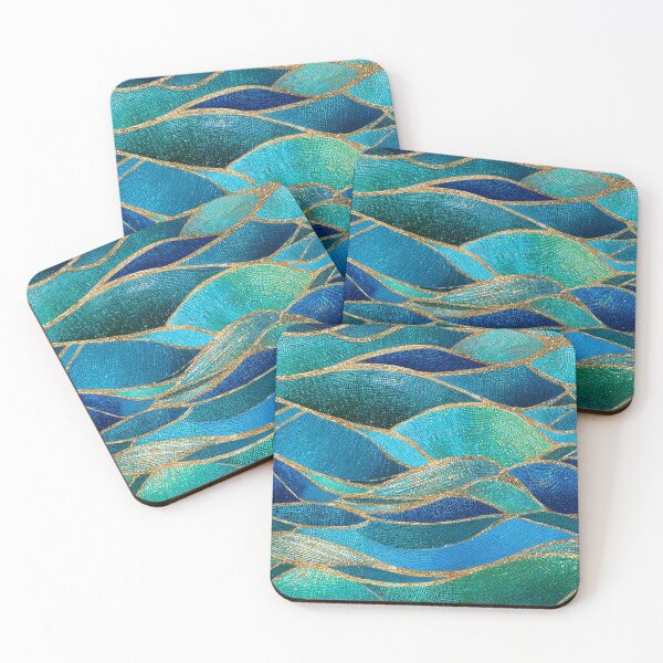 Item preview, Sapphire Tide Mosaic – Transformative Teal Ocean Waves with Gold Veins designed and sold by Ewa Miller.