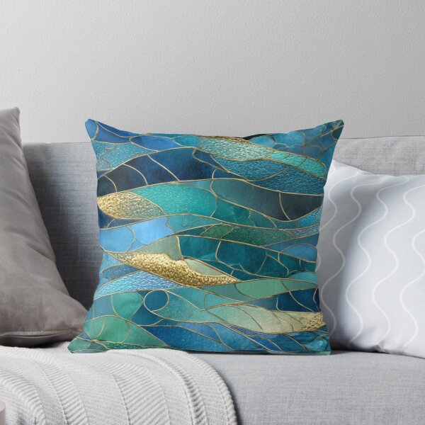 Item preview, Sapphire Tide Mosaic – Transformative Teal Ocean Waves with Gold Veins designed and sold by Ewa Miller.