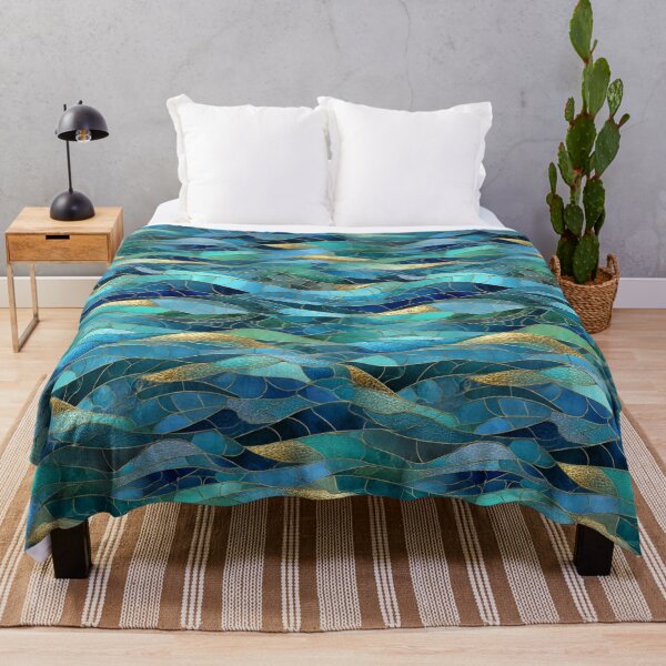 Item preview, Sapphire Tide Mosaic – Transformative Teal Ocean Waves with Gold Veins designed and sold by Ewa Miller.