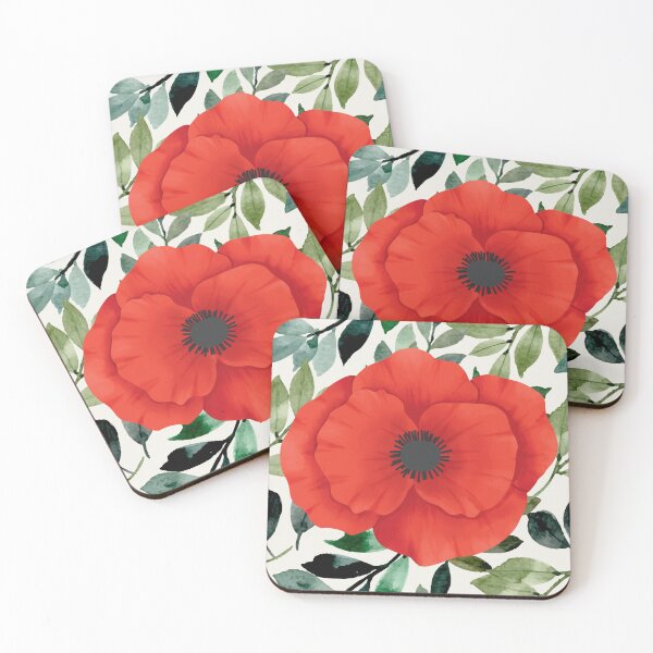 Item preview, Watercolor Red Poppy Floral Pattern on Cream Background designed and sold by ArtDesignRemix.
