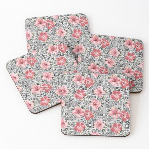 Item preview, Retro Hawaiian Pink Tropical Hibiscus Tapa Print Floral designed and sold by RetroMaggie.