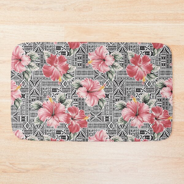 Item preview, Retro Hawaiian Pink Tropical Hibiscus Tapa Print Floral designed and sold by RetroMaggie.