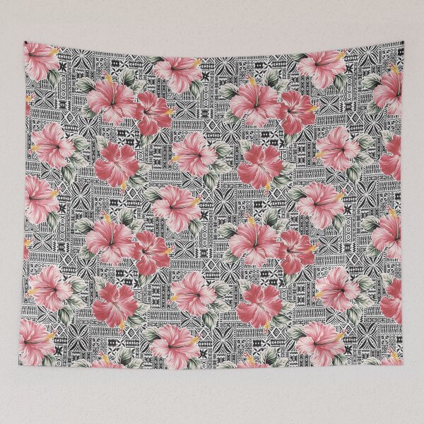 Item preview, Retro Hawaiian Pink Tropical Hibiscus Tapa Print Floral designed and sold by RetroMaggie.