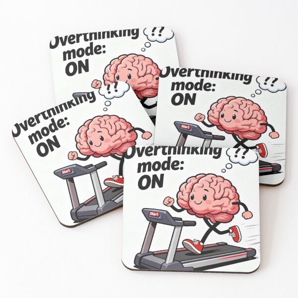 Item preview, Overthinking Mode: ON – Funny Brain Treadmill Cartoon Sticker designed and sold by VibeVauilt.