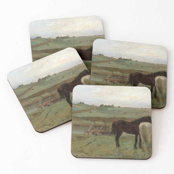 Item preview, Horses in a Meadow by Edgar Degas: Tranquil Impressionist Landscape Poster designed and sold by artofuniverse.