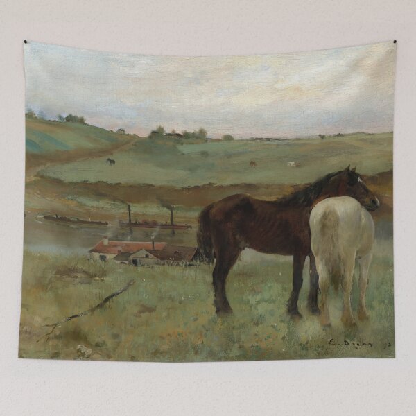 Item preview, Horses in a Meadow by Edgar Degas: Tranquil Impressionist Landscape Poster designed and sold by artofuniverse.