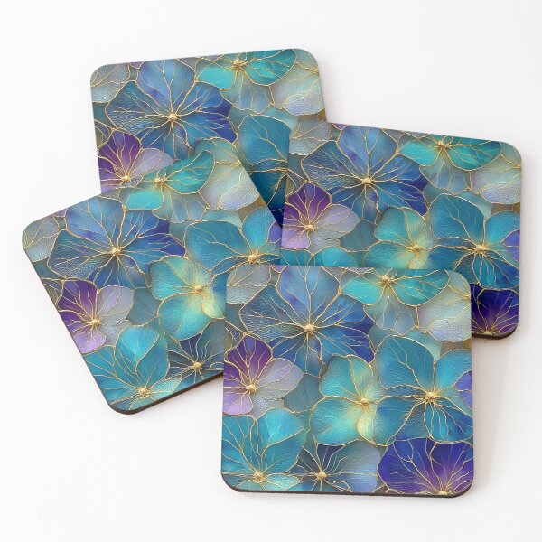 Item preview, Midnight Teal Aura: Golden Gilded Blooms designed and sold by Ewa Miller.